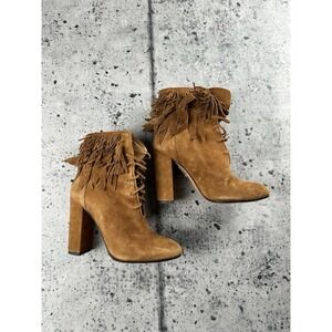 Fabulous Aquazzura Suede Fringed Brown Booties Size 36 Ankle Boots Made In Italy